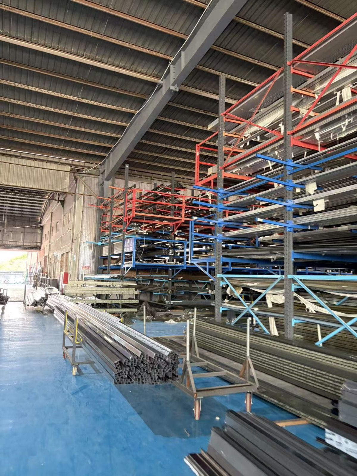 Aluminium profile stock racked at the supplier
